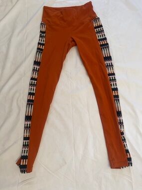 Prana Rust Orange Leggings with Patterned Side Panels